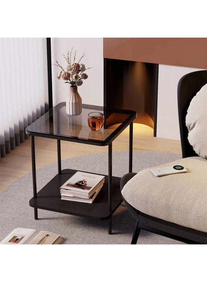 Kawkab Industrial Modern Glass Top Metal Side Table , Slim Narrow End Table with Sturdy Frame Small Space Corner Table for Living Room, Bedroom, Office, Easy Assembly - Image 1